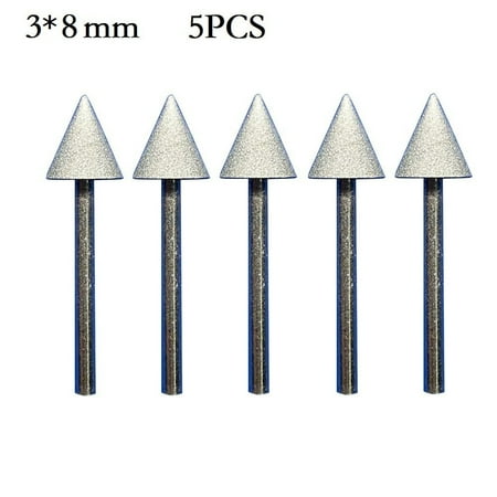 

5pcs 3mm shank Diamond Mounting Point Grinding Head for Stone Jade Carving Tool