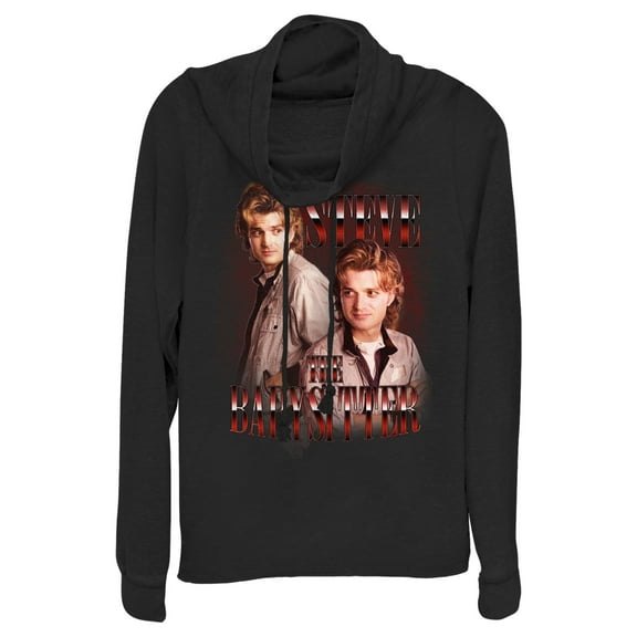 Netflix Junior's Stranger Things Steve The Babysitter Cowl Neck Sweatshirt Black X Small