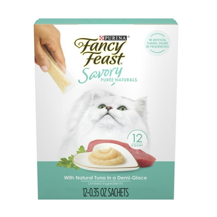 Purina Fancy Feast Savory Puree Kitten Food, Wet Cat Food, Tuna, 0.35 oz Sachez (12 Pack)