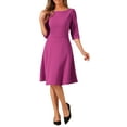 thumbnail image 1 of Vestido Inspirador Chic para Trabajar con Cuello Barco, Mangas Cortas, Midi, Corte Acampanado, Oficina, L, Púrpura, 1 of 6
