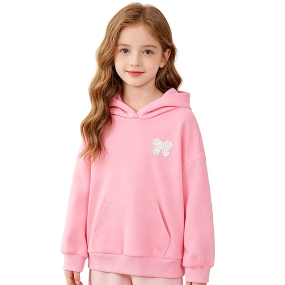 Big Girls Hoodies Long Sleeve Sweatshirt with Prints Cute Pullover Top for Kids Trendy Fall Outfits Size 9-10T,Pink