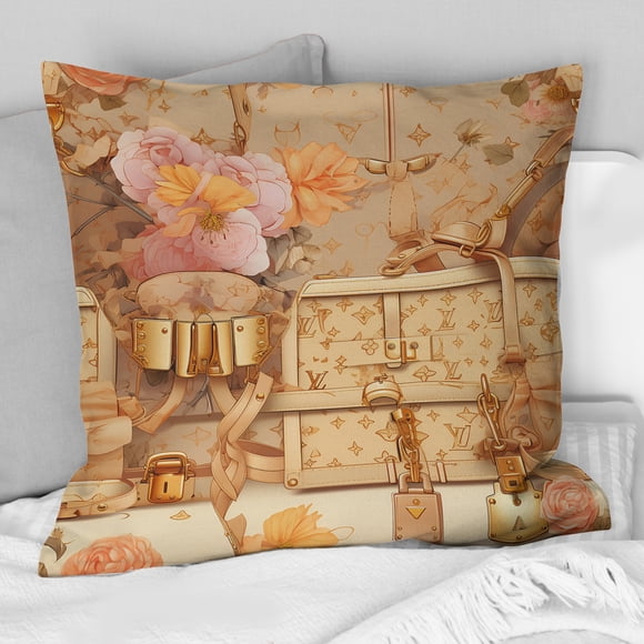 Designart "Chic Designer Bagage en Or Pop Art I" Coussin Glam - Coussin Glam pour Canapé - Housses d'Insertion et Coussins pour Décoration de Chambre