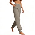 thumbnail image 5 of iHPH7 Women's Cotton Linen High Waisted Joggers - Tapered Cuffed Pants with Pockets Breathable Lightweight Casual Summer Lounge Travel Comfortable Loose Fit Everyday Casual Style Brown M, 5 of 8