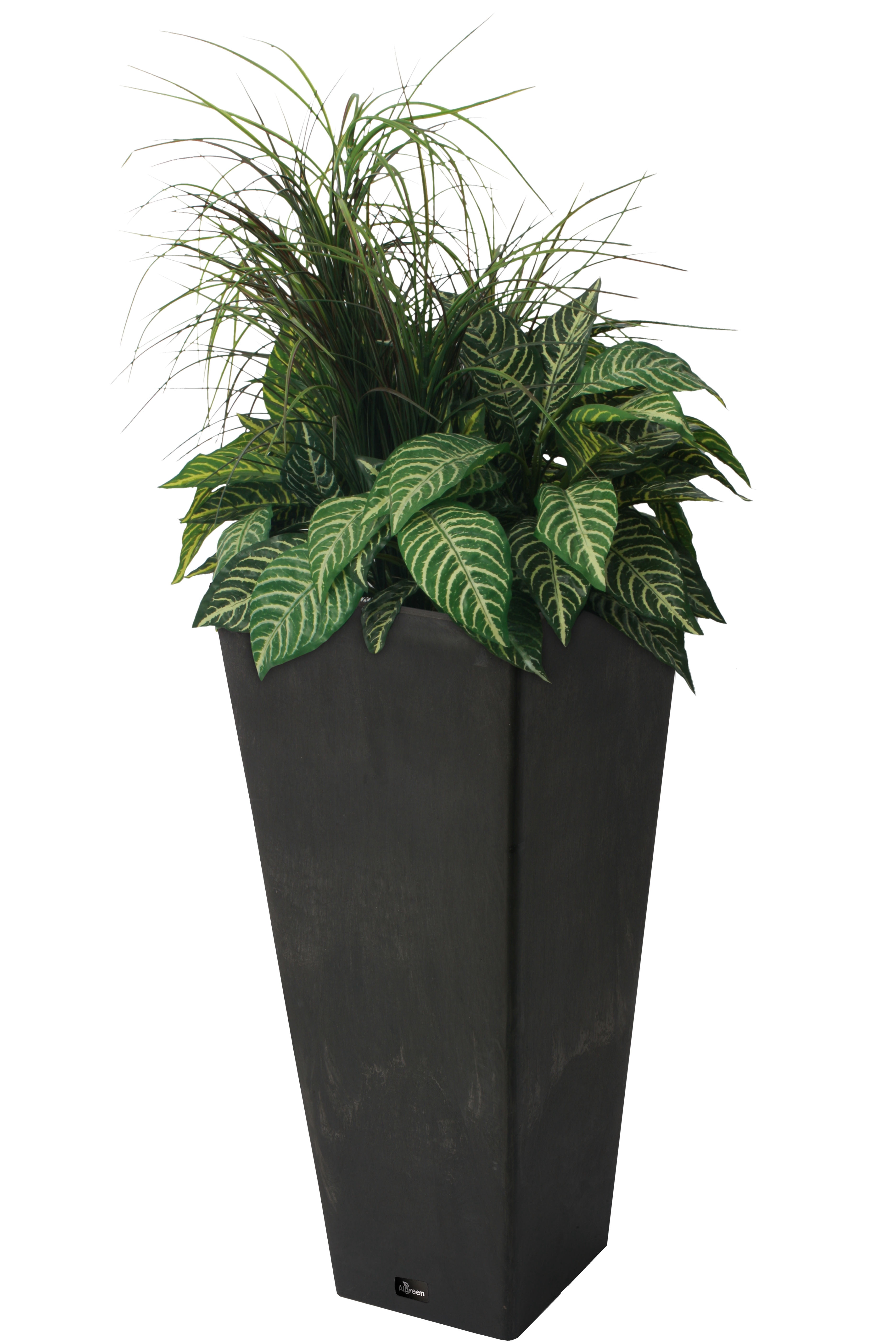 Valencia 10.5"x24"H Square Planter with Water Tray, Black