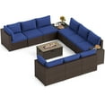thumbnail image 2 of Costway 12 PCS Patio Wicker Sectional Sofa Set with 32" Propane Fire Pit Table Tank Holder Navy, 2 of 7
