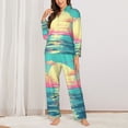 thumbnail image 2 of Yiaed Retro Palm Beach Sunset Print Pajamas Women's Long Sleeve Sleepwear Soft Button Down Loungewear Pjs Lounge Set Nightwear Womens Pajama Pants-Medium, 2 of 7