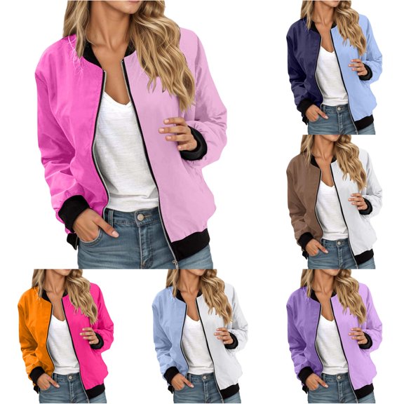 Unir Loose Fit Zip Up Track Jacket for Women, Color Block Long Sleeve, Casual Everyday Sporty Outerwear, 1 Piece, XS-6XL, Plus Size Friendly