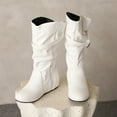 thumbnail image 5 of Xfvqtps Womens Slouchy Knee High Boots with Hidden Wedge Heel Buckle Strap Fashion Round Toe Faux Leather Boots for Winter White, 5 of 9