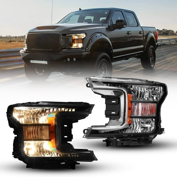 Winjet Headlights Assembly for 2018 2019 2020 Ford F150,High Low Beam Projector Headlights w/Amber Turn Signals,DRL,Led Amber Position Lights,Passenger and Driver Sides