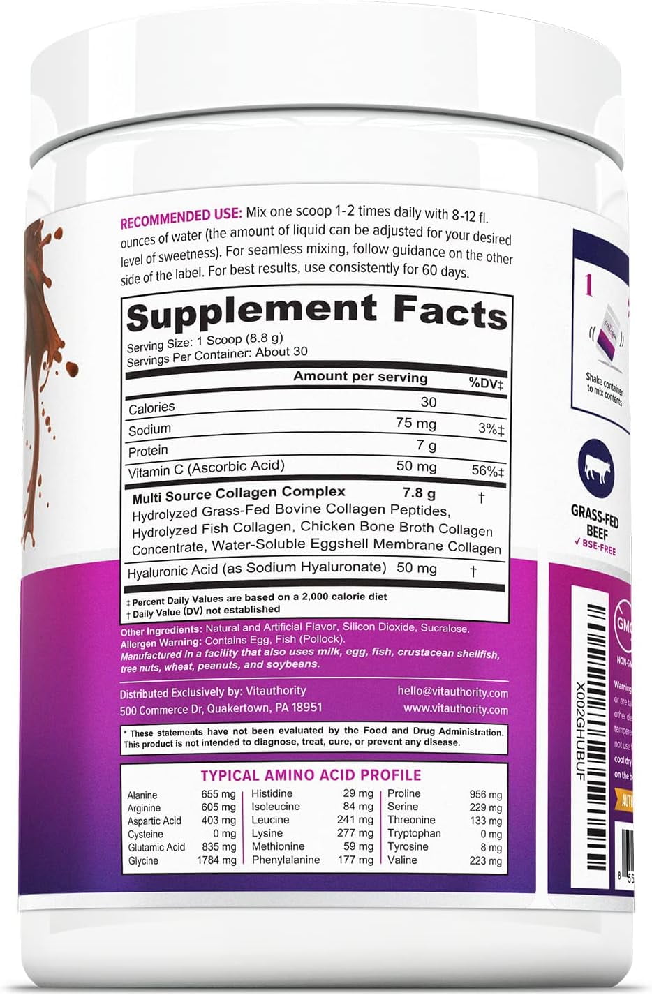 Vitauthority Multi Collagen Peptides Hydrolyzed Protein Powder, Peach Mango, 10 oz