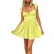 thumbnail image 2 of Lucakuins - Mini vestido de verano para mujer, sin mangas, lazo frontal, busto fruncido, estampado floral, vestido corto de línea A, ropa de playa Lucakuins  moda, 2 of 9