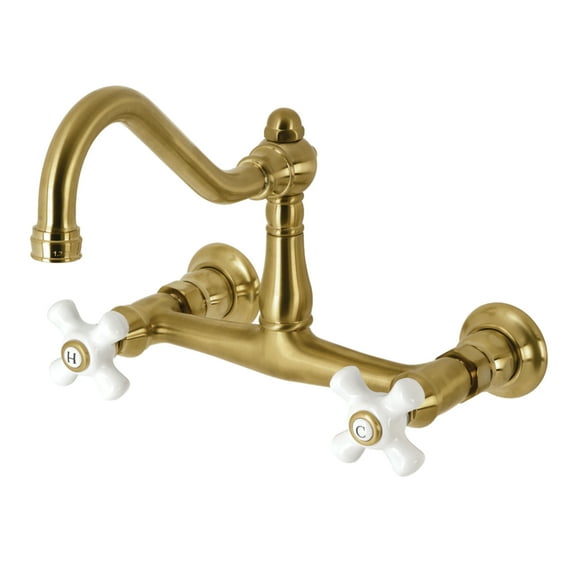 Kingston Brass KS3247PX Vintage Double-Handle Wall Mount Bathroom Faucet, Brushed Brass