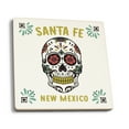 thumbnail image 1 of Santa Fe, New Mexico, Day of the Dead, Sugar Skull and Flower Pattern, White (Absorbent Ceramic Coasters Set of 4 Matching Images, Cork Back, Kitchen Table Decor), 1 of 3