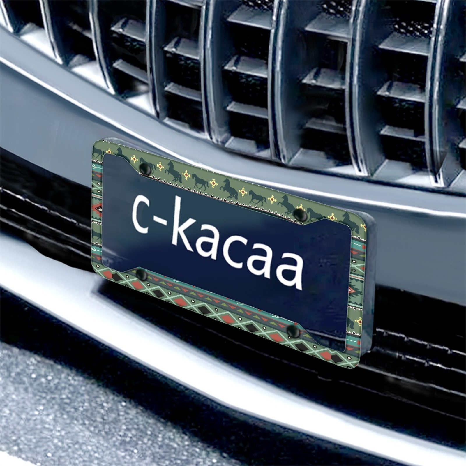 Renewold American Tribal Horse Green Car Frame License Plate Frame for SUV Truck Vans Sedans, Vanity Tag Frame for Men Women, 2 Pack