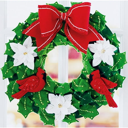 Holly Wreath Felt Applique Kit, 14.75" Diameter