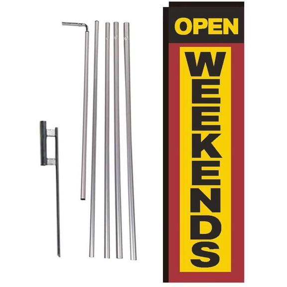Open Weekends Rectangle Feather Banner Flag Sign with Pole Kit and Ground Spike for Outdoor Advertising, Large Signs for Businesses