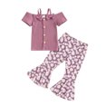 thumbnail image 1 of Gupgi 2Pcs Toddler Girl Daisy Clothes Set 1T-5T Kids Baby Cold Shoulder Ribbed Tops Floral Bell Bottom Summer Outfits, 1 of 9