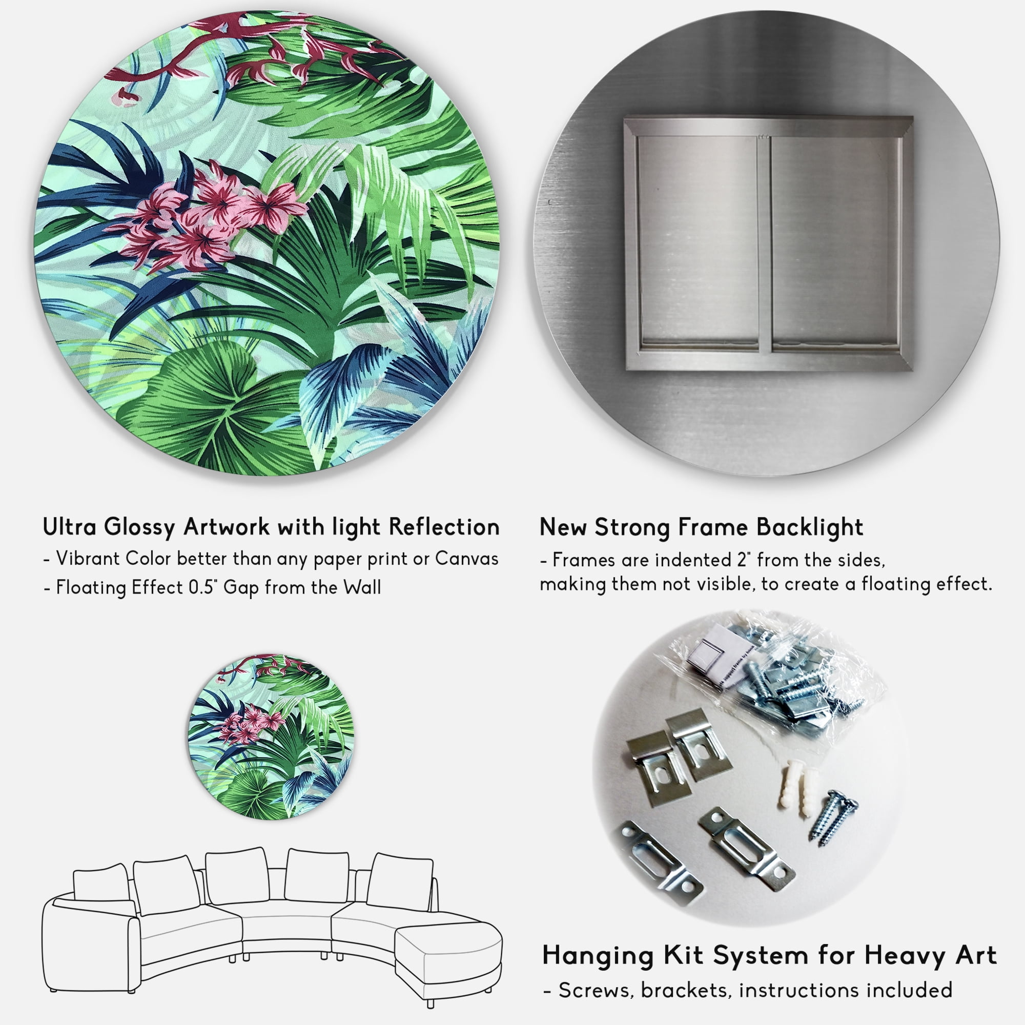 Designart 'VIntage Tropical Flowers VI' Traditional Circle Metal Wall Art 11x11 - Disc of 11