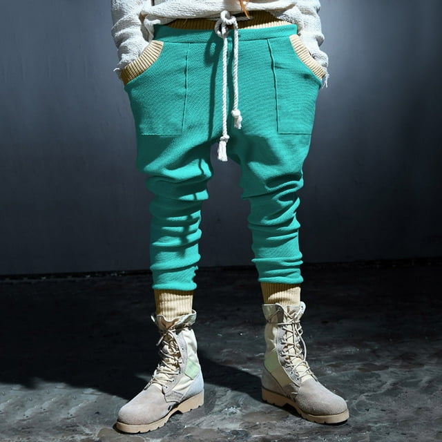Mefallenssiah Men'S Solid Color Sport Loose Pleated Small Legs Lace-Up Solid Color Full Length Pants