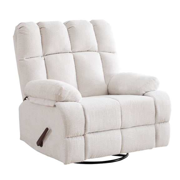 Rhevoy Adult Chenille Living Room Oversized and Manual Recliner, Beige