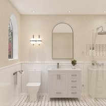 Ayna Decors Rooh 36 in White Bathroom Vanity Set with White Quartz Countertop | Ceramic Sink | 2 Soft Closing Doors | 5 Full Extention Soft Close Drawer | Brushed Nickel Hardware | AVR36WH3002