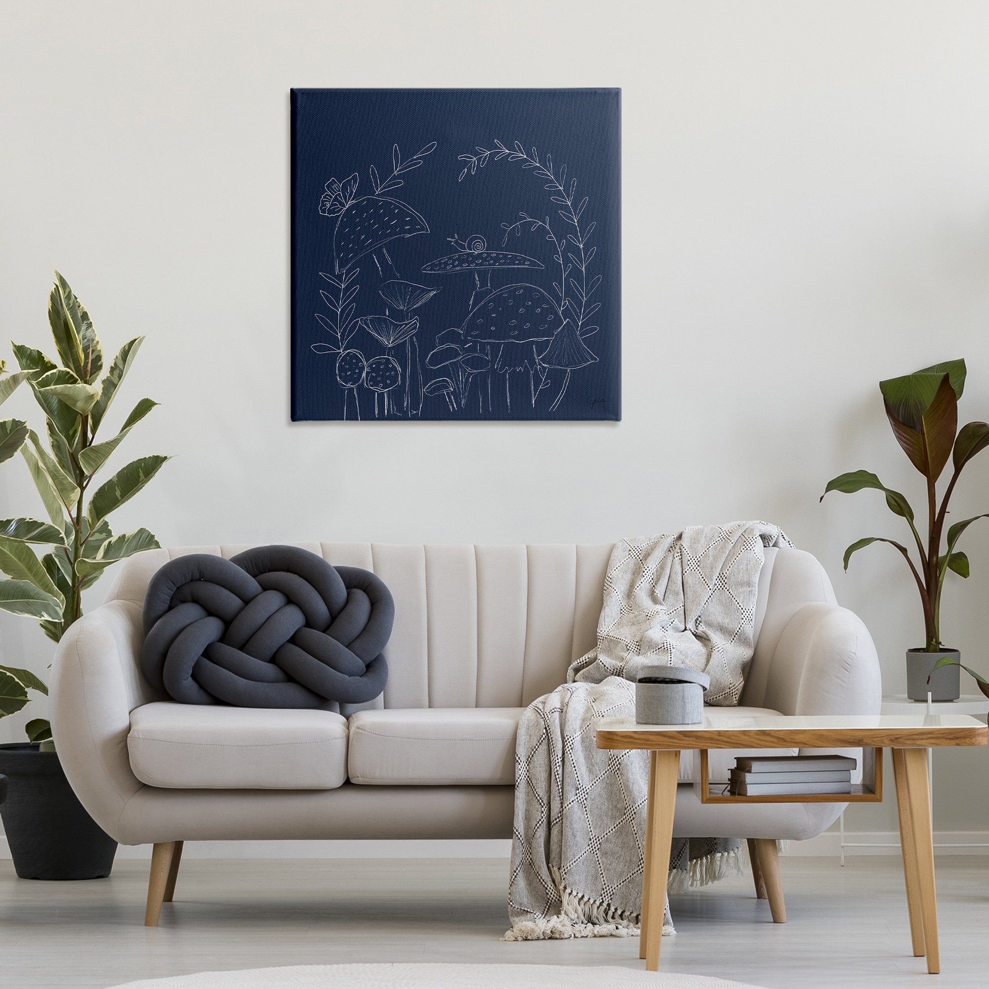 Stupell Industries Mushrooms on Blue Plants & Flowers Painting Wrapped Canvas Art Print Wall Art, 30 x 30