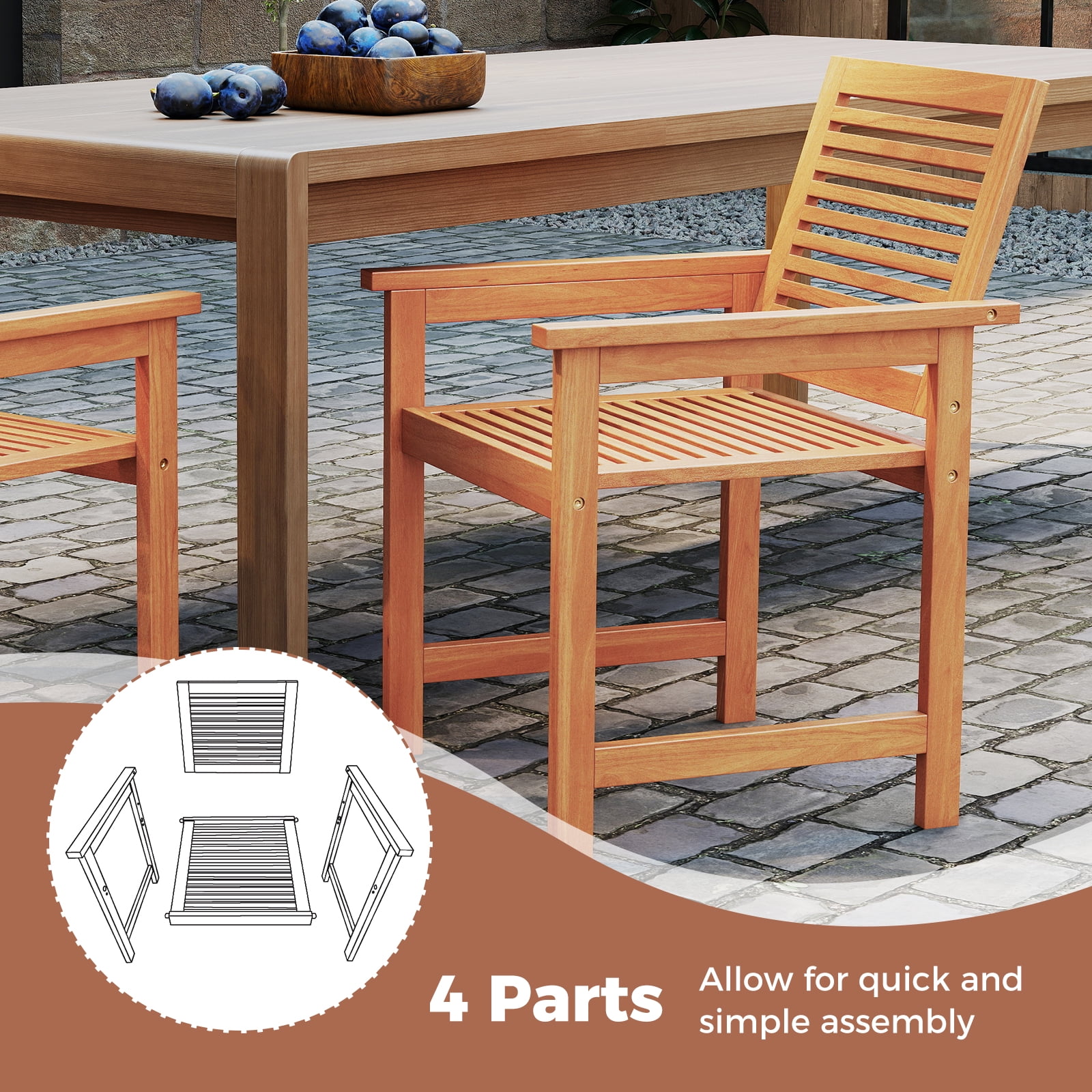 Gymax Patio Chairs Set of 2 Outdoor Wooden Dining Chairs w/ Inclined Backrests