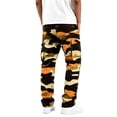 thumbnail image 4 of Resicozy Mens Casual Baggy Camo Cargo Pants Stretch Sweatpants Loose Fit Button Hiking Workout Joggers with Multi Pockets Orange L, 4 of 4