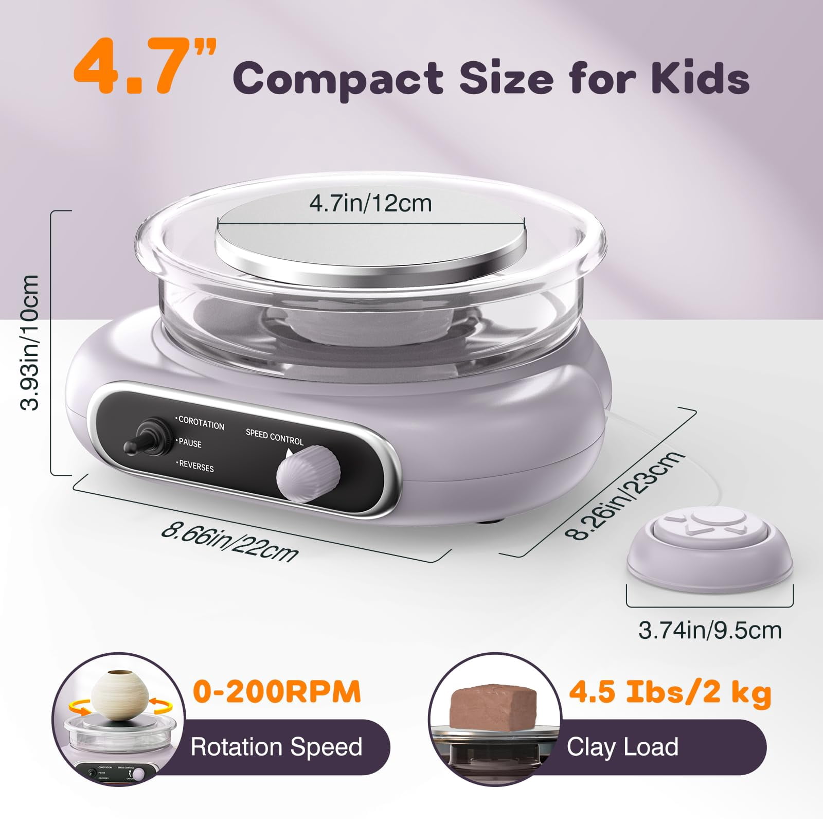 Mini Pottery Wheel Kit - 4.7" Turntable Electric Clay Wheel with Foot Pedal, Adjustable Speed Ceramic Making Machine with 8 Pottery Shaping Tools, Craft Kits for Kids