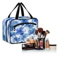 thumbnail image 6 of Travel Hanging Toiletry Bag with 4 Zipped Compartments Waterproof Makeup Accessories Spacious Cosmetic Bag Watercolor Blue Flowers Large, 6 of 9
