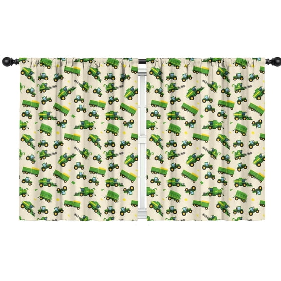 Blackout Kids Curtains,Cartoon Tractors Green Beige Pattern Childrens Insulated Curtains Set Of 2,Bedroom Essentials,Toddler Room Decor 42"x54"