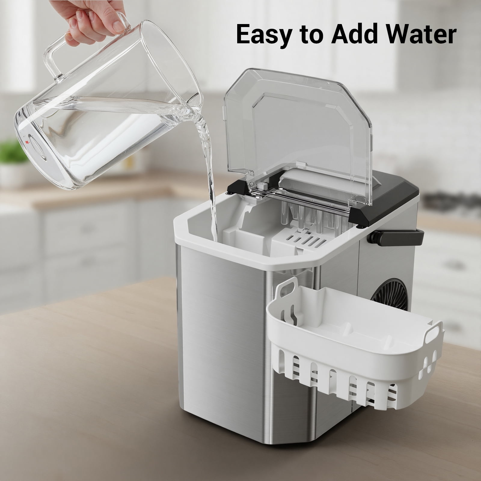Joreek Smart Countertop Ice Makers, Portable Ice Maker Machine with Self-Cleaning, 6 Mins 9 Bullet Ice, 26lbs/24Hrs, Voice Remote for Home Kitchen Party Camping