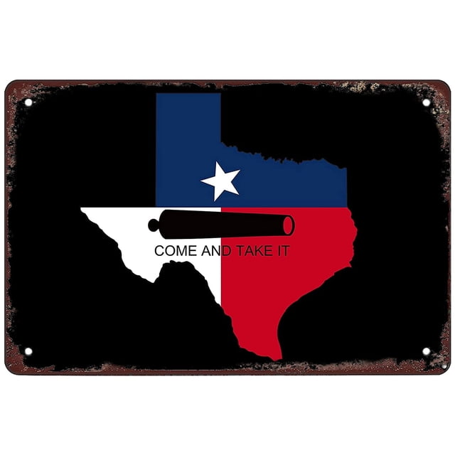 Letrero de hojalata retro divertido con diseño de bandera de Texas Come and Take It, decoración de pared para exteriores (12 x 16 pulgadas)