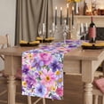 thumbnail image 3 of Farmhouse Flowers Cotton Linen Table Runner for Dining Kitchen, Spring Watercolor Purple Pink Floral Wedding Outdoor Party Tablerunners, Dresser Scarf Coffee Tablecloth Runners 13x72 Inches, 3 of 9