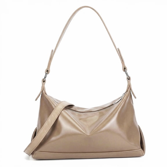 Shoulder Bag for Women, Trendy Crescent Hobo Clutch Tote Handbags Underarm Purse, Cute Crossbody Bags with Adjustable Strap, PU Leather, Khaki