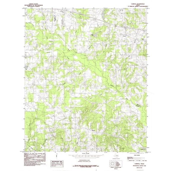 Topographical Map - Carroll Texas Quad - USGS 1984 - Vintage Wall Art