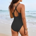 thumbnail image 5 of Women's One Piece Swimsuit Solid Color with Removable Bra Pads No Underwire Bikini Style for Beach Vacation,Black,L, 5 of 6