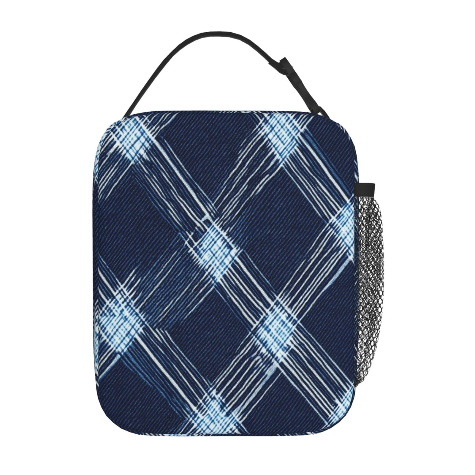 Lunch Bag For Women Men Insulated Portable Lunch Box Bento Box Office Picnic Travel Cooler Bag Argyle Plaid Deepskyblue_4