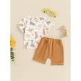thumbnail image 3 of Suealasg 6M 1T 2T 3T Toddler Boy Clothes Dinosaur/Car Print Short Sleeve T-Shirts Tops Elastic Waist Shorts 2Pcs Baby Boys Summer Casual Outifts, 3 of 6