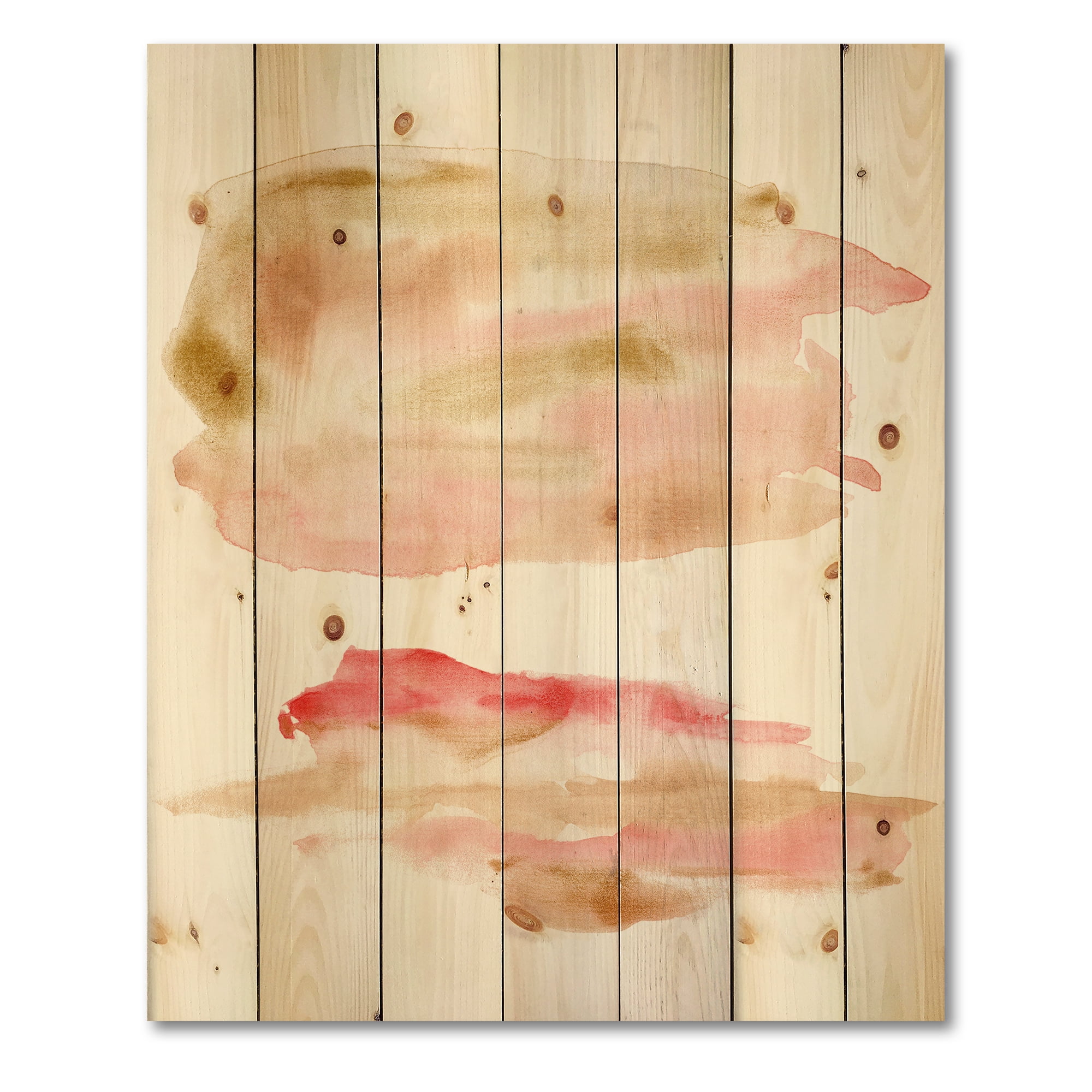 Designart 'Abstract Clouds Set With Pink Gold Beige and Red' Modern Print on Natural Pine Wood