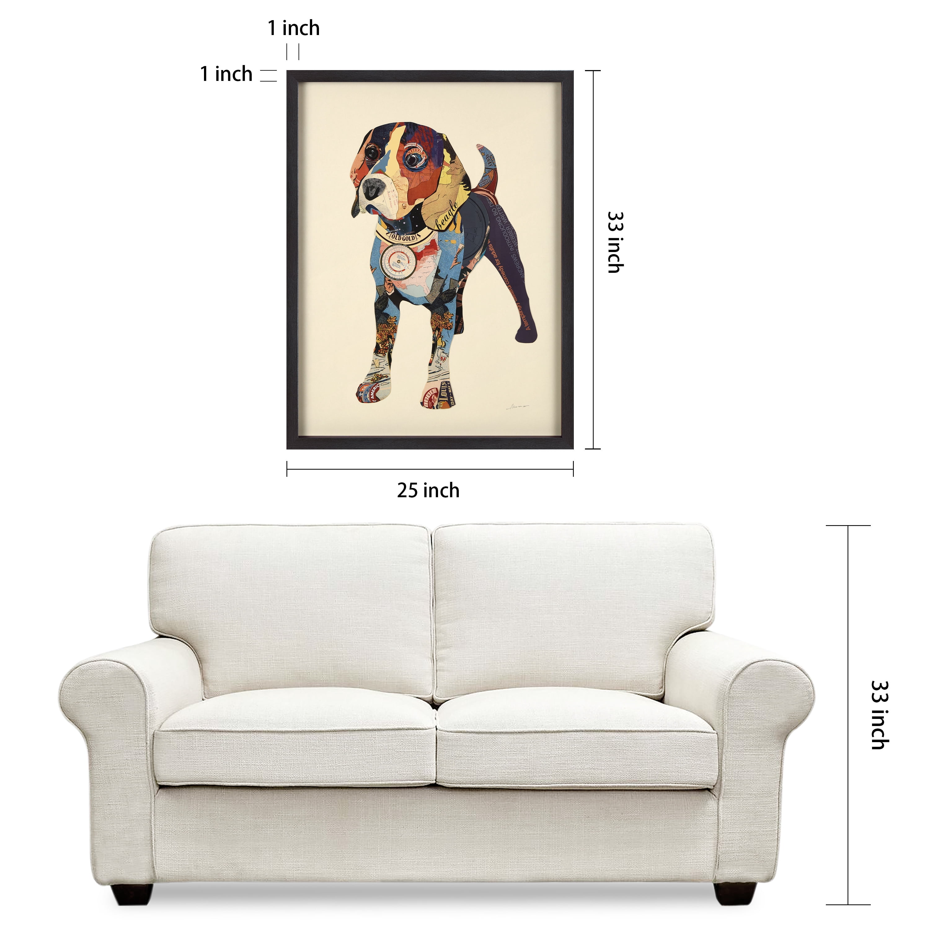 Beagle Dimensional Collage 33 in x 25 in Framed Painting Art Prints, by Empire Art