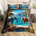 thumbnail image 2 of Erosebridal Housse de Couette Éléphant Pleine pour Ados, Literie Plante Fleur Colorée Format Pleine Grandeur, Déco Lac Bleu, Réversible, 2 of 7