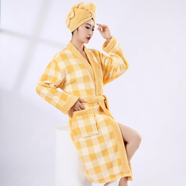 Soki Robes en Peluche pour Femmes, Robe Longue en Polaire Douce et Chaude avec 1 Serviette pour Cheveux