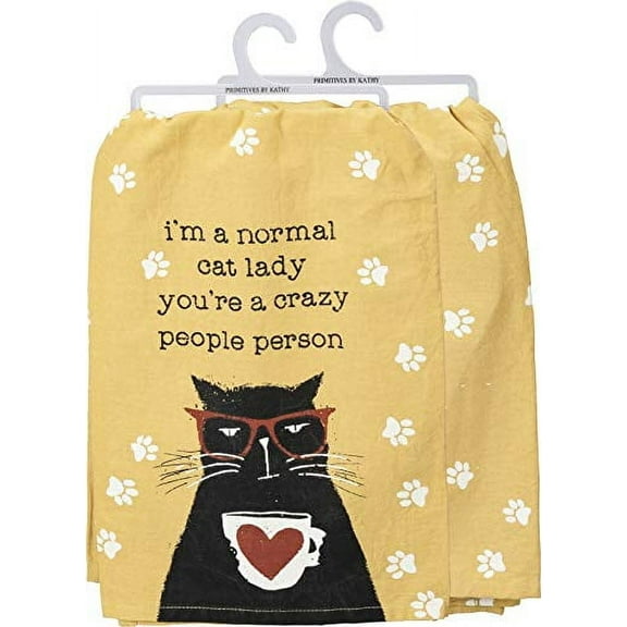 Primitives by Kathy Rustic Dish Towel, 28" x 28", I'm a Normal Cat Lady