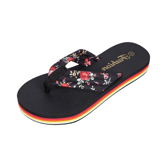 longantii Women's Wide Width Flip Flops with Arch Support - Yoga Mat Comfort, Lightweight Slip-On Beach & Walking Sandals for Indoor/Outdoor Black