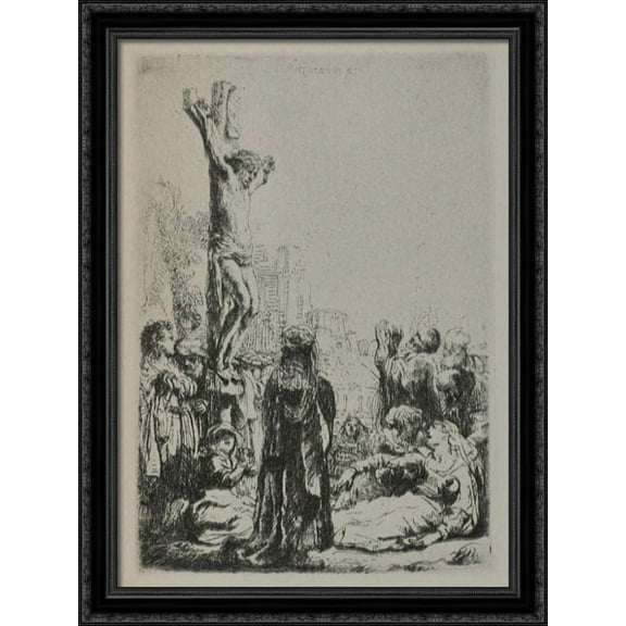 The Crucifixion a Square Small Plate 28x36 Large Black Ornate Wood Framed Canvas Art by Rembrandt
