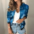 thumbnail image 3 of Womens Full Zip Bomber Jackets with Pockets Floral Print Long Sleeve Casual Fall Coat Outerwear Lightweight (2XL, Blue 01), 3 of 7
