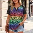 thumbnail image 2 of DHFJKG V Neck T Shirt Women Leopard Graphic Tee Short Sleeve Summer Patchwork Color Loose Fit Tshirts Trendy Tops, 2 of 3