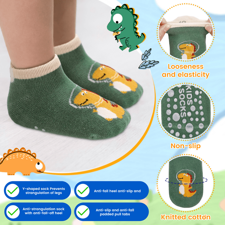 sixwipe 5 Pairs Non Slip Toddler Grip Socks, Cotton Animal Ankle Socks,  Baby Non Slip Socks, Unisex Toddler Socks with Grip, Anti-Slip Cotton Socks
