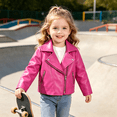 thumbnail image 3 of GYRATEDREAM Toddler Girls Faux Leather Motorcycle Jacket Lapel Zip Up Biker Coat Kids Fall Outerwear, 2-8Y, 3 of 6